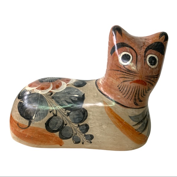 Vintage Other - VTG Mexico Cat Tonala Ceramic Pottery Statue Signed Handcrafted XLG